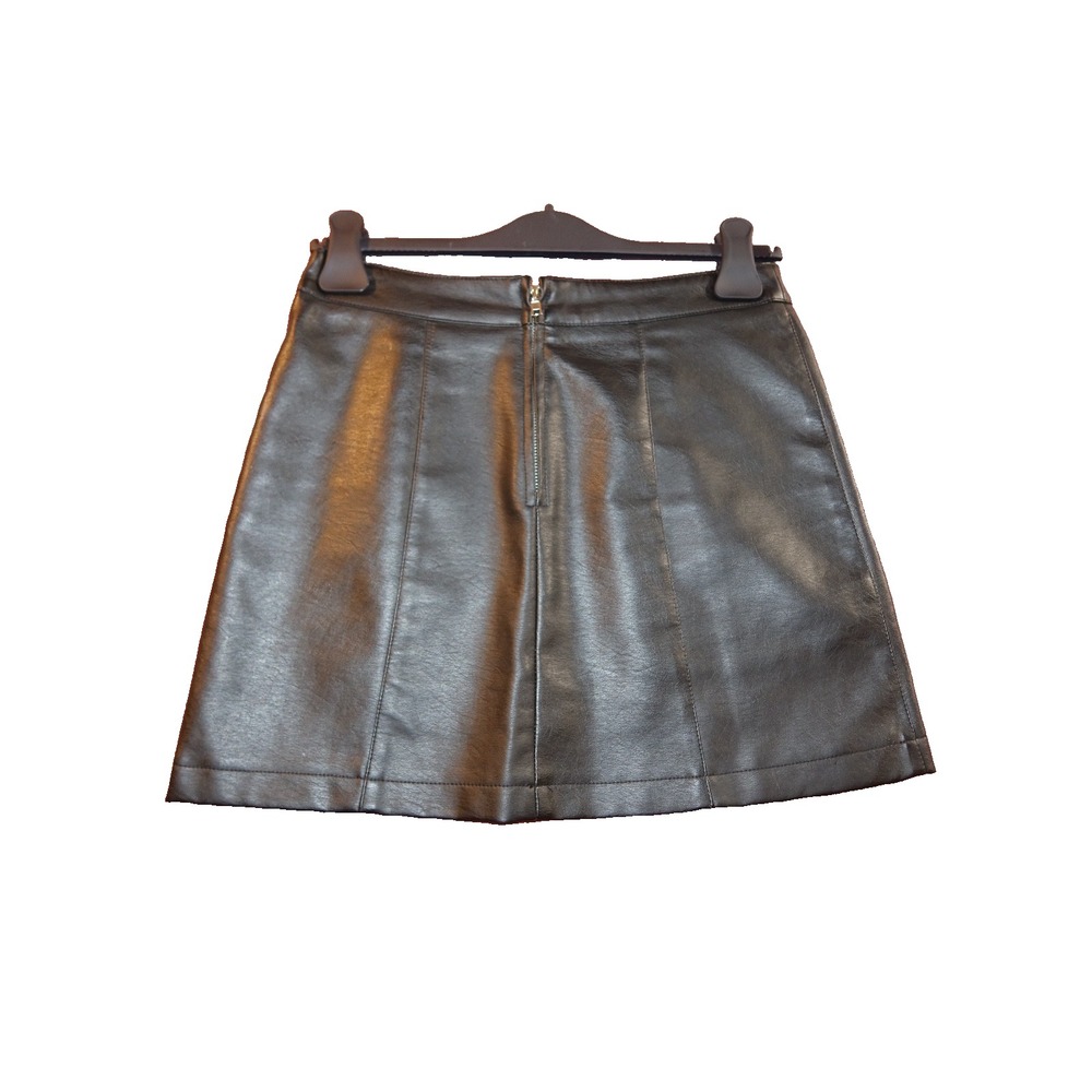 Black Faux Leather Mini Skirt Size M Front Zip Y2K A-Line